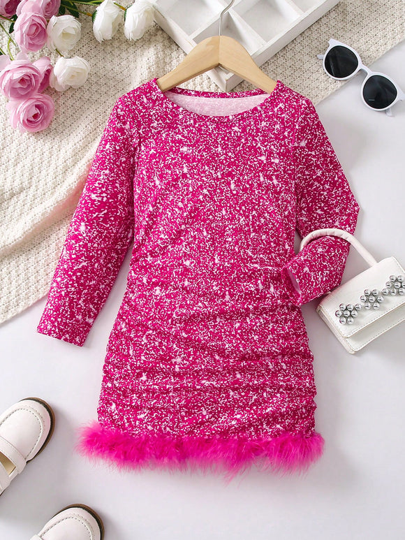 Fuzzy Trim Dress