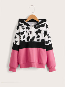 Girl’s Cow print Half Zip Hoodie