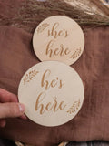 He / She is Here Baby Photo Prop